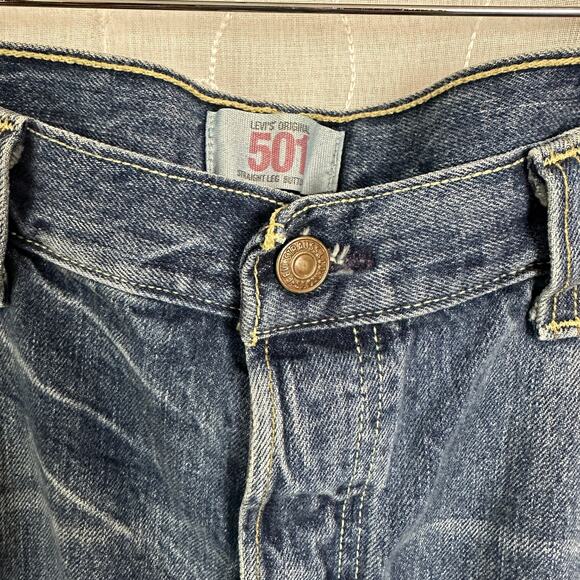 VTG 90s Levis 501 Button Fly Jeans Mens 38x32 Blue Baggy Wide Leg Irregular 4093 - Picture 3 of 11